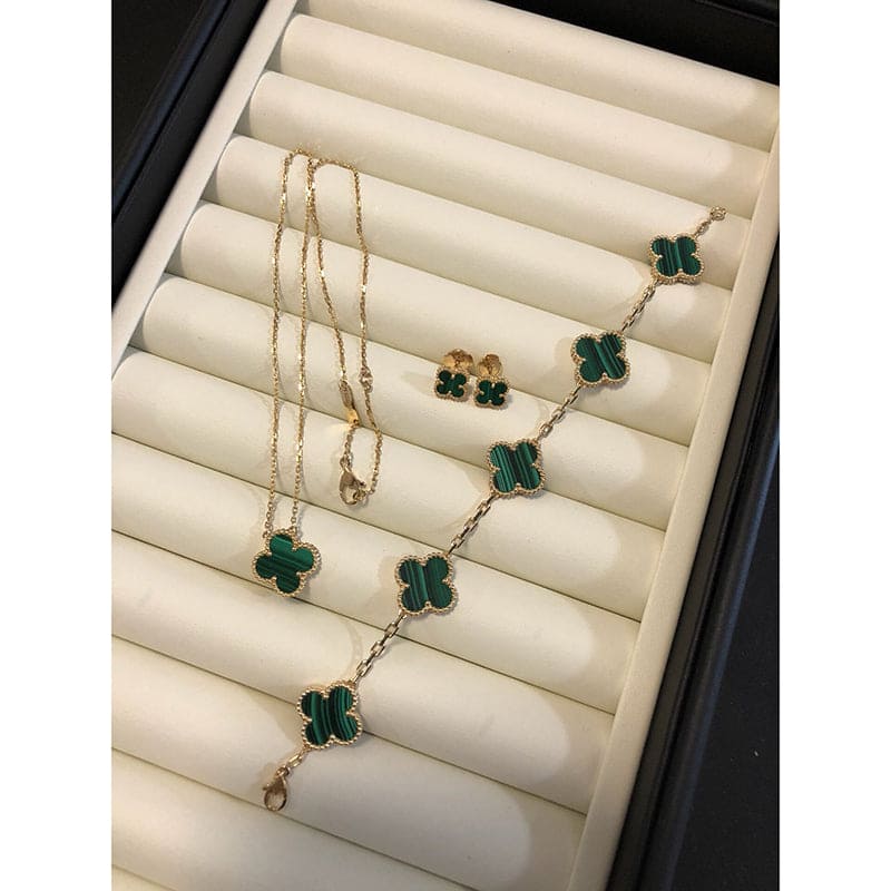 Vintage Alhambra Five Motifs Malachite Clover Bracelet