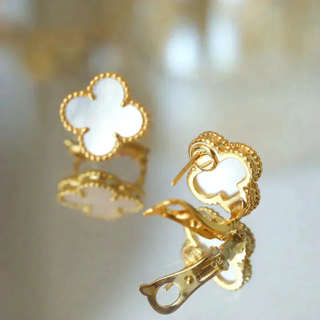 18K Vintage Alhambra White Mop Earrings