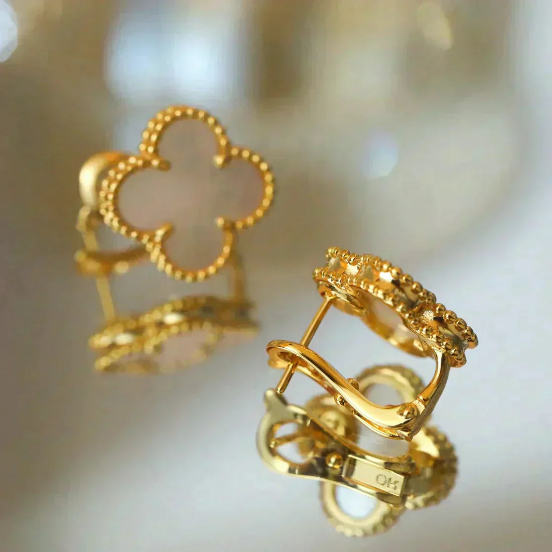 18K Vintage Alhambra White Mop Earrings