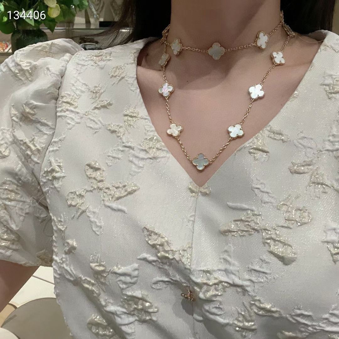 Vintage Alhambra 20 Motifs White Long Necklace
