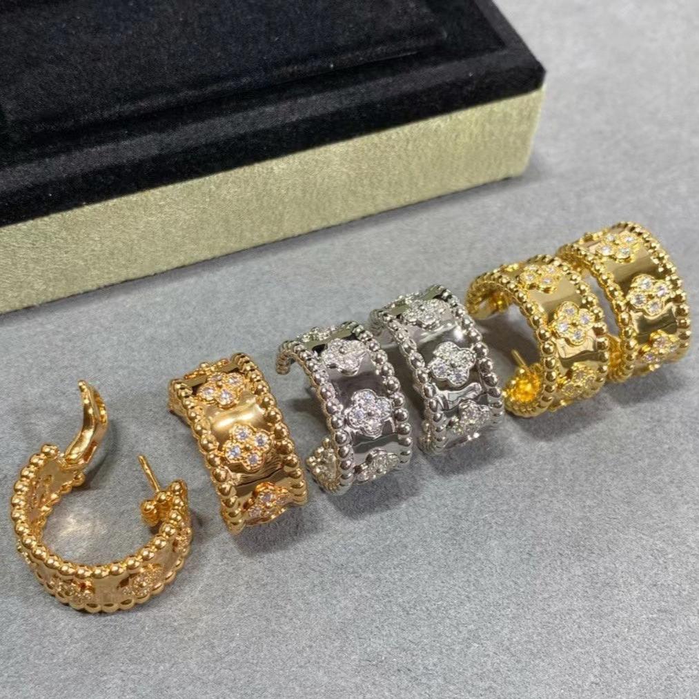 18K Yellow Gold Perlée Clovers Hoop Earrings