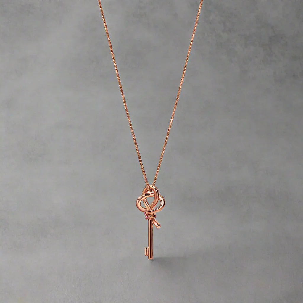 18K T Keys Woven Pink Diamonds Medium Necklace