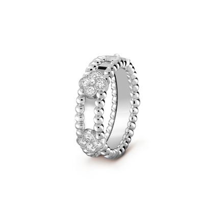 18K White Gold Perlée Clovers Ring