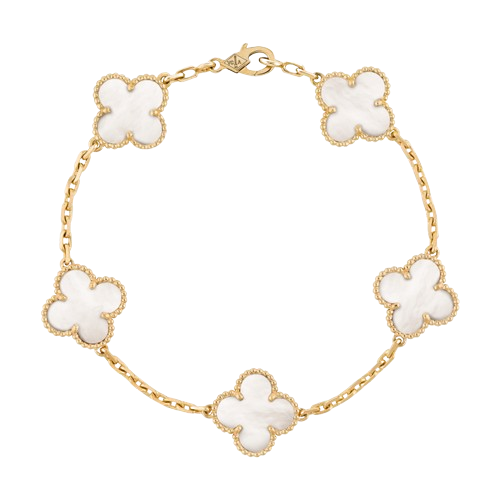 18K Vintage Alhambra Five Motifs Pearl Bracelet