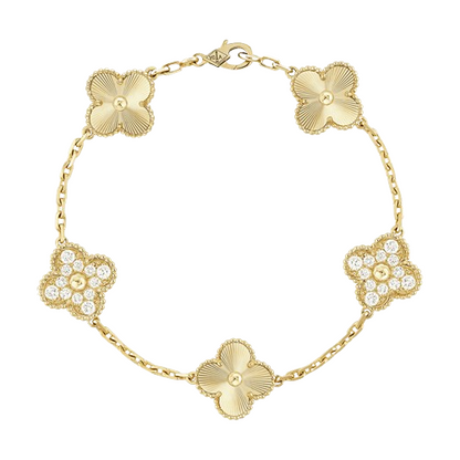 18K Vintage Alhambra Five Motifs Diamonds Clover Bracelet