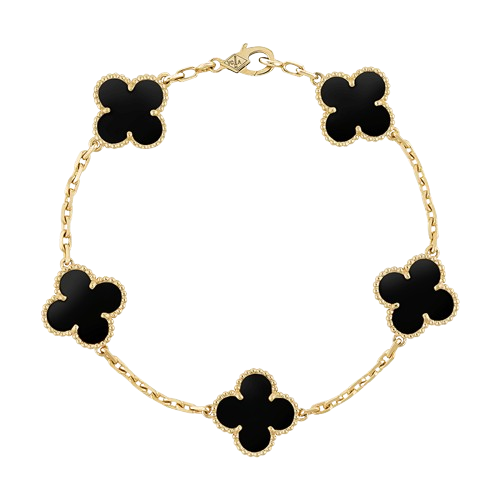 18K Vintage Alhambra Five Motifs Black Clover Bracelet
