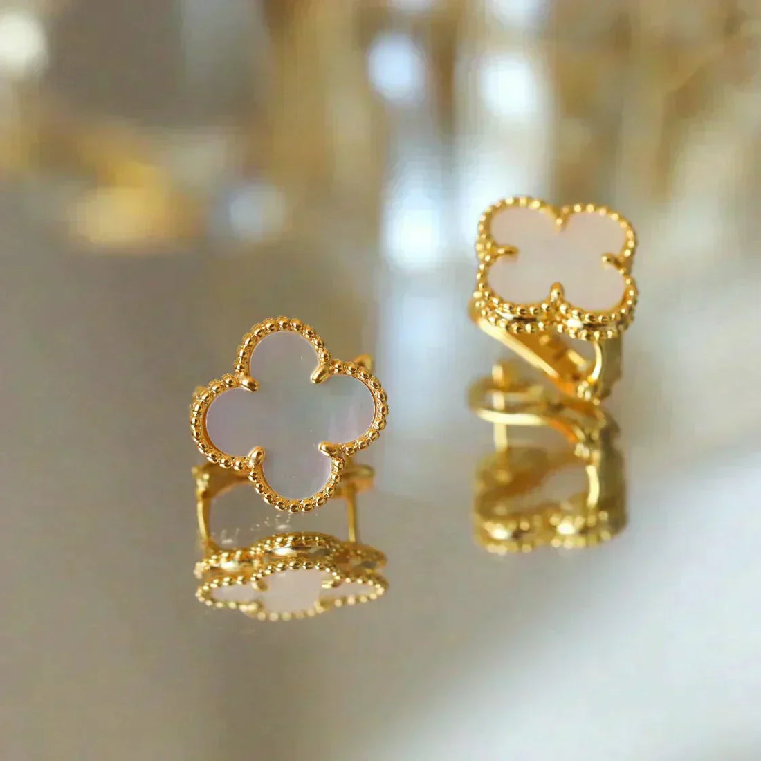 18K Vintage Alhambra White Mop Earrings