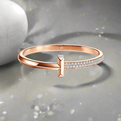18K T1 Wide Diamond Hinged Bangle Bracelet